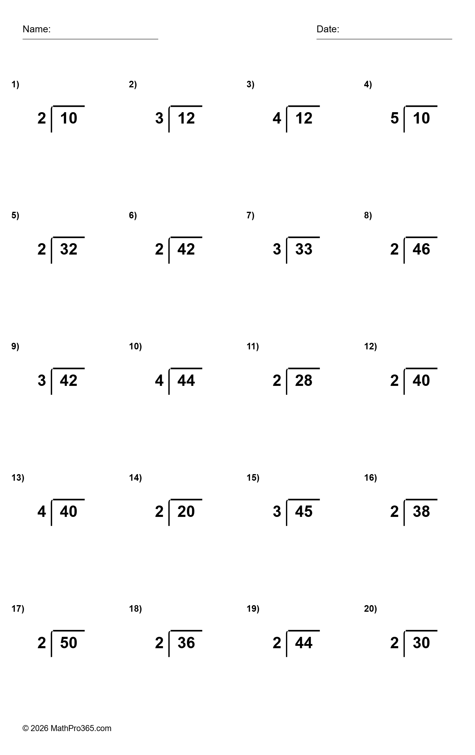Basic Division Facts Worksheet Grade 3 Free PDF