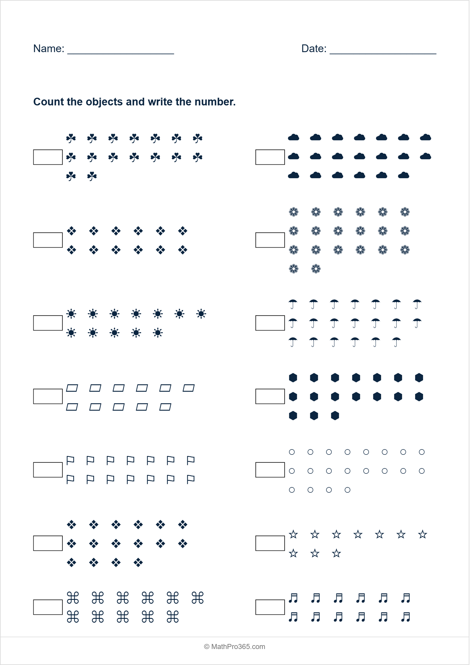 Count and Write Objects 1 to 20 Worksheet Grade 1 Free PDF