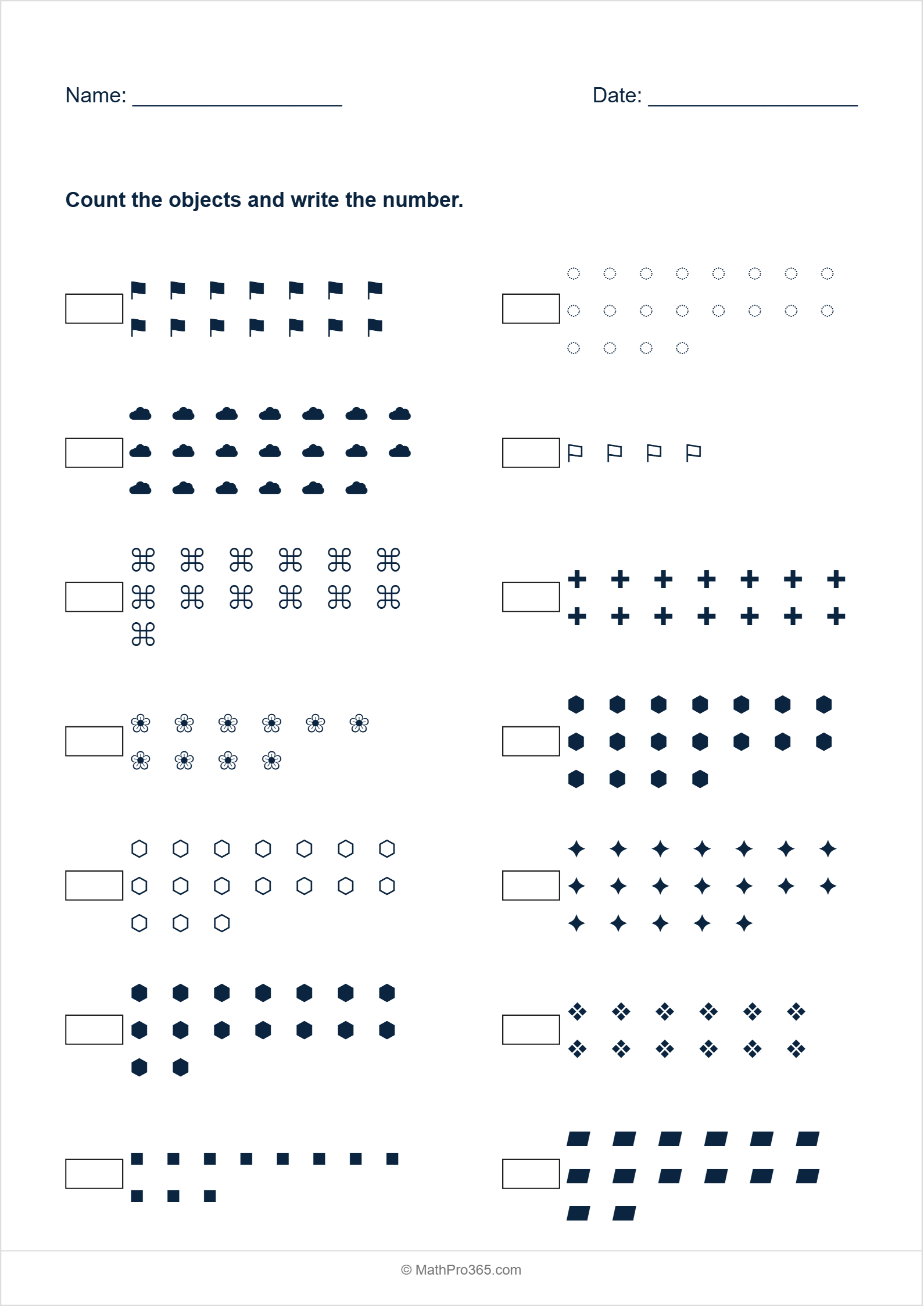 Count the Objects and Write the Number Worksheet Grade 1 Free PDF