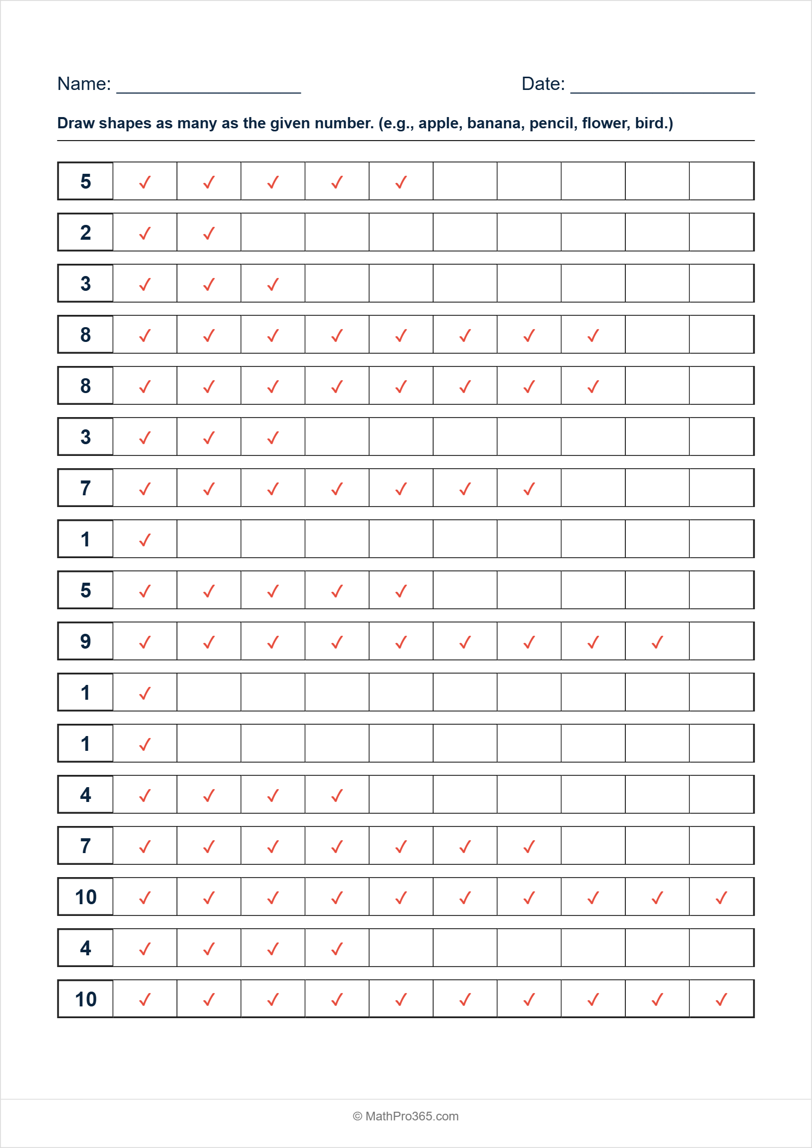 Draw Objects Counting Numbers Worksheet Grade 1 Free PDF