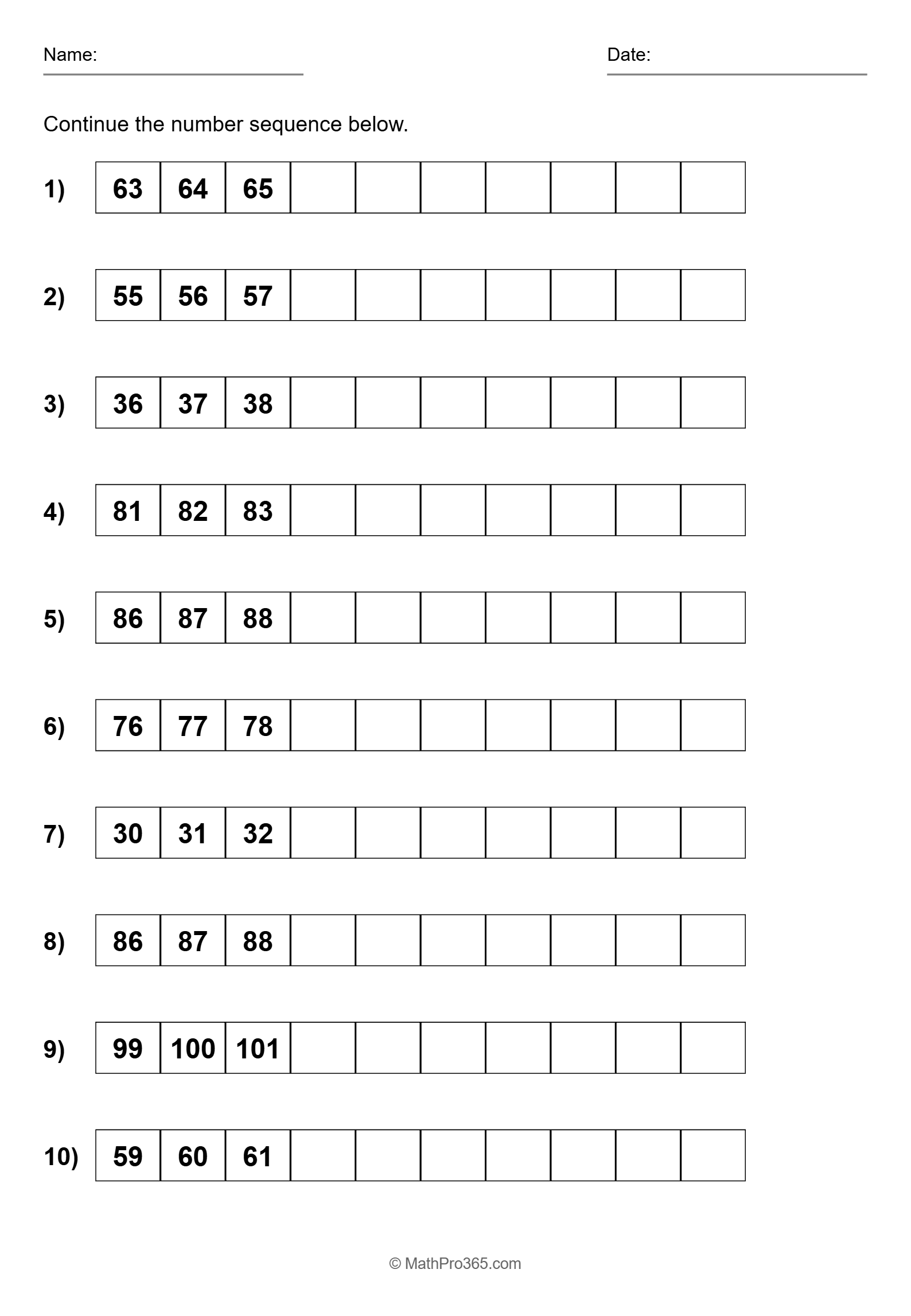 Number Sequence Counting by 1 Worksheet Grade 1 Free PDF